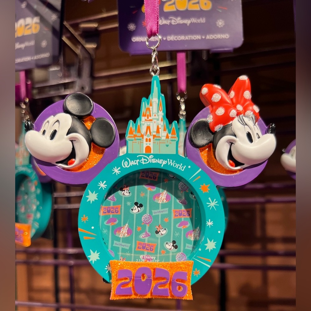 Disney Parks 2026 Walt Disney World Mickey Minnie Photo Frame Ornament NEW